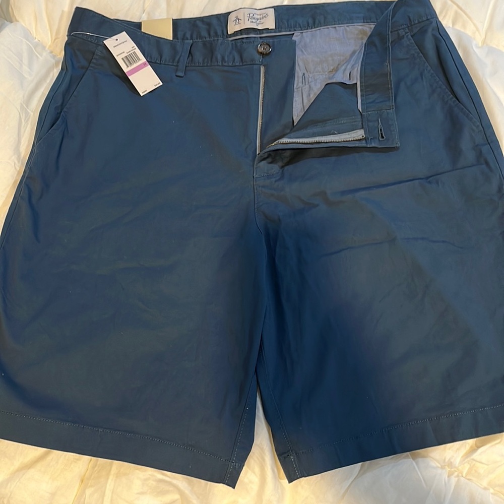 Original Penguin navy straight fit shorts
